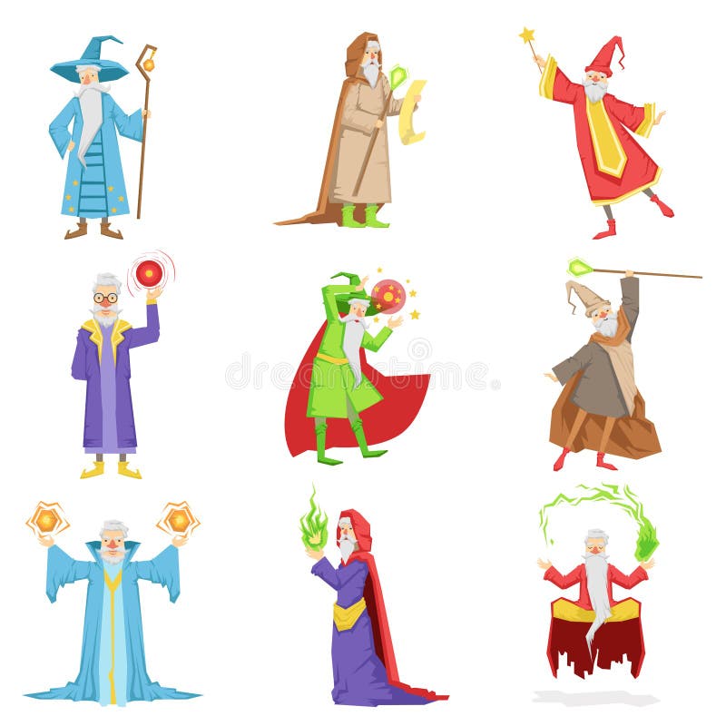 Classic Fantasy Wizards Set of Characters Stock Vector - Illustration ...