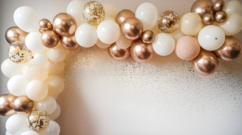 Gold and White Balloon Garland with Confetti Decor Stock Illustration ...
